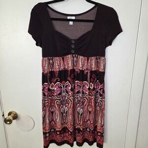 Sweet Storm Paisley Print Babydoll Dress Women's Small Boho Empire Waist Y2K